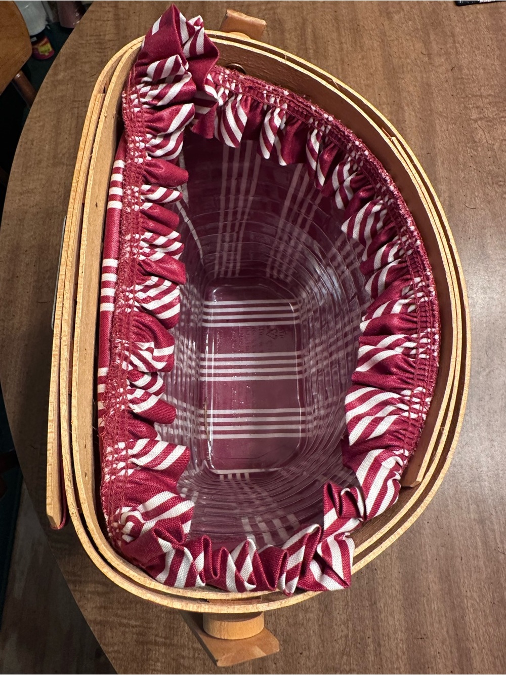 Longaberger Natural Wood Tone Basket with Red Accent Trim - Picture 2 of 4